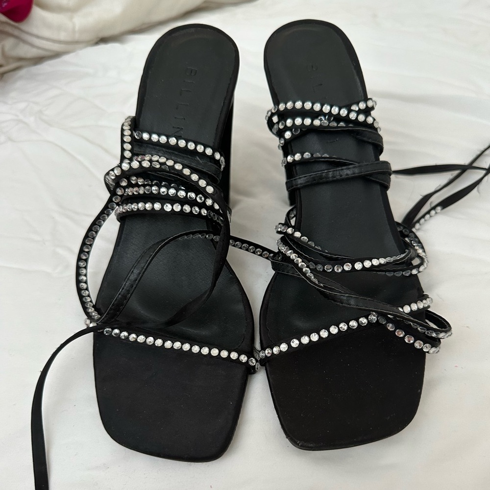 Zara knee high lace up jeweled heels black diamond size 7
